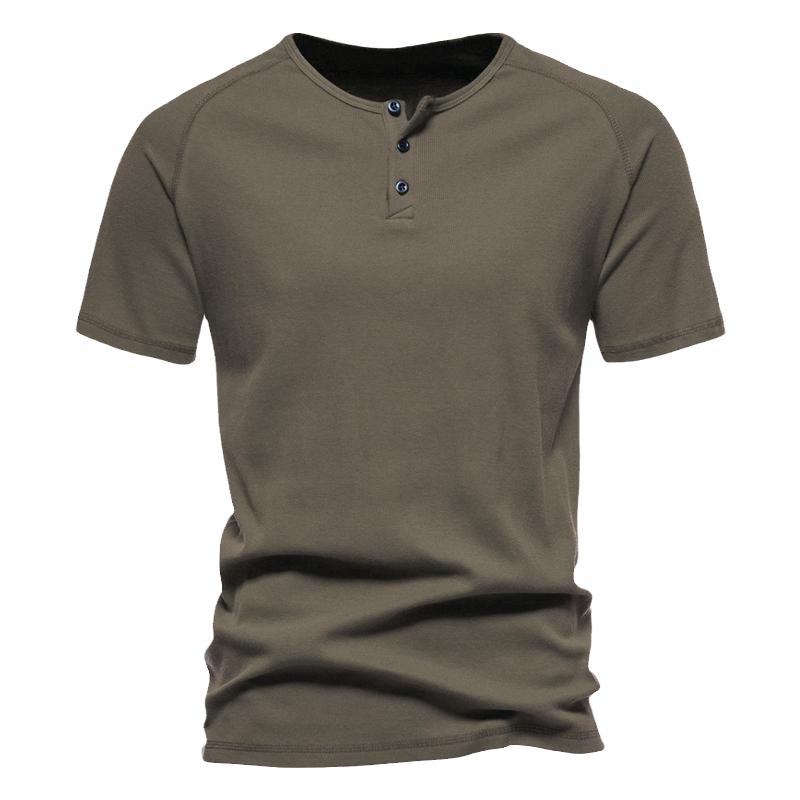 欧美简约亨利领短袖T恤男复古纯棉运动健身打底衫个性弹力体恤潮