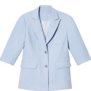 诗篇专选简约休闲学院风绣花七分袖西装外套夏款