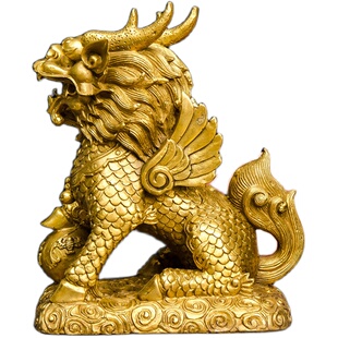 铜麒麟摆件一对全铜客厅办公室桌面摆件乔迁礼品家居饰品