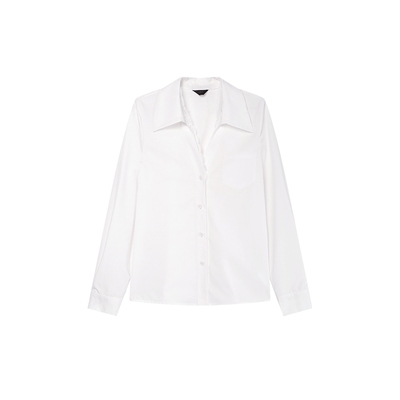 白鹿语法式拼接蕾丝翻领白衬衫