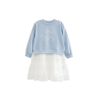 【预售】ILOVEJ韩国童装2026春新款少女蓝卫衣网纱连衣裙/JYSOP18