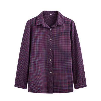 纯棉格子长袖衬衫女洋气开衫衬衣