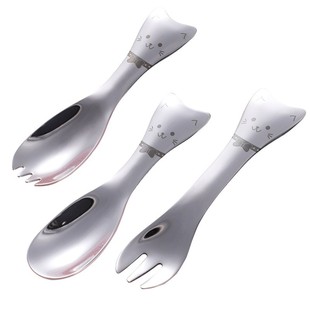 304不锈钢儿童勺子便携可爱调羹叉勺一体宝宝短柄自主叉子沙拉勺