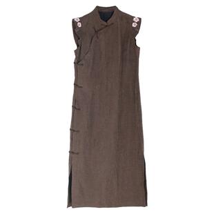 布小匠原创设计桑蚕丝龟裂纹香云纱改良版旗袍新中式高端连衣裙女