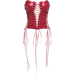 KLIOU 性感拽姐风个性镂空系带抹胸背心女酷飒收腰显瘦辣妹短上衣