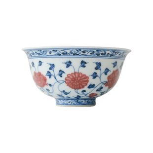 小谦山房宣德缠枝宝相花纹景德镇陶瓷高档单个茶杯青花釉里红茶具