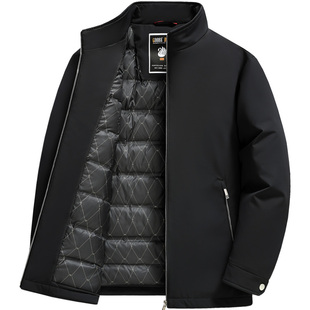 雪中飞正品高级鹅绒羽绒服男立领短款中老年爸爸装秋冬季轻便外套