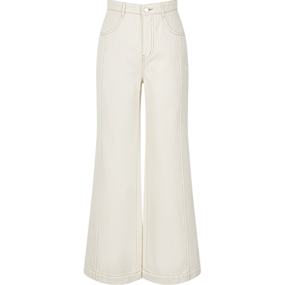 KBNE白色阔腿宽松牛仔裤2025新款慵懒气质复古高腰直筒长裤秋冬女