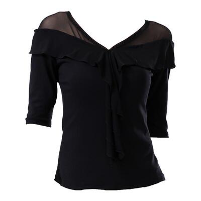 五分袖舞蹈服网纱拼接拉丁舞上衣