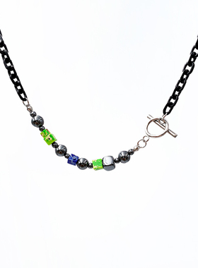 emo原创合金钛钢黑耀石陨石布丁项链小众ins个性项链配饰百搭款