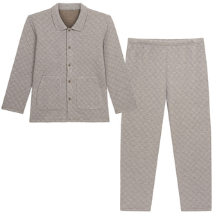 铜牛原液千鸟格暖棉翻领家居男套 秋冬新款套装男NJ060