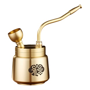 纯黄铜葫芦福字水烟壶罐高级两用型便携式旱烟斗烟袋过滤烟嘴送礼