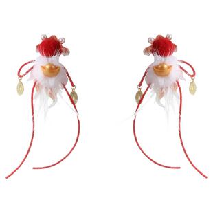 新款古风新年汉服发饰红色喜庆刺绣锦鲤羽毛发夹儿童新年拜年头饰