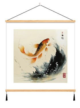 鲤鱼图新中式挂画布艺术水墨锦鲤好运客厅卧室餐厅装饰画墙壁背景