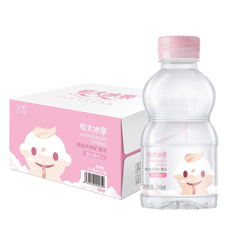 恒大冰泉宝宝水婴儿水长白山天然低钠矿泉水小瓶饮用水250ml*12瓶
