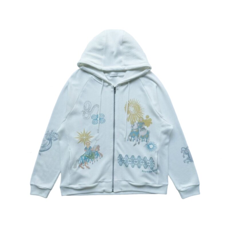 韩系小众华夫格印花卫衣长裤套装