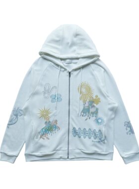 韩系小众华夫格印花卫衣长裤套装