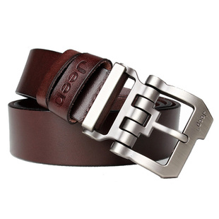 304不锈钢防过敏皮带男士纯牛皮头层腰带真皮针扣休闲裤带3.8宽带