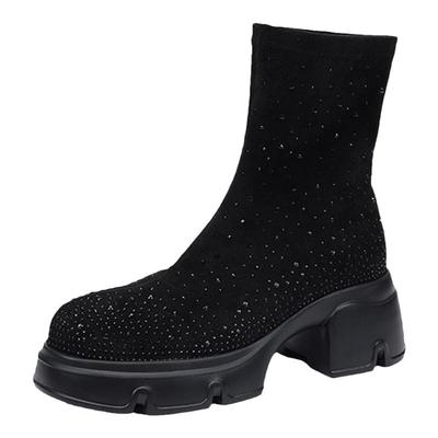 粗高跟套筒舒适增高休闲靴子