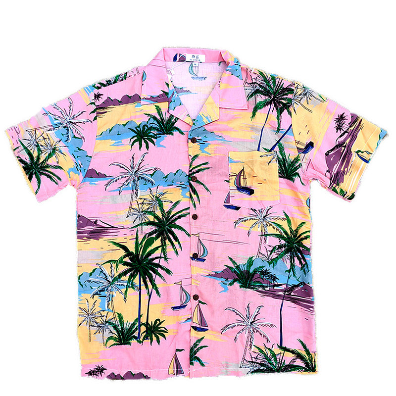 海南岛服三亚旅游人造棉椰树柔软亲肤吸汗居家衬衫沙滩休闲宽松肥