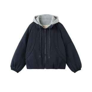 快鱼羽绒服女款2025年新款冬季假两件连帽加厚保暖舒适女装外套