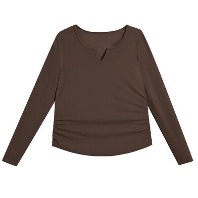 爱慕运动晨风女士修身休闲V领瑜伽长袖打底T恤上衣AS144T21