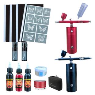 摆地摊一次性喷绘纹身机套装便携式充电气泵喷笔新色料图册模板