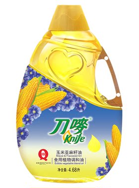 刀唛玉米亚麻籽油4.68L*4瓶 家庭装植物家用食用调和油