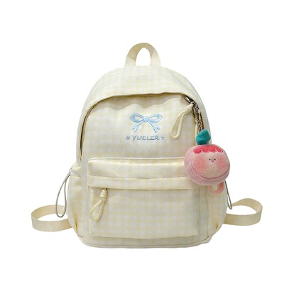 高颜值蝴蝶结格子书包学生休闲迷你双肩包可爱甜美小清新少女背包