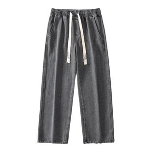 VIISHOW牛仔裤男潮牌夏季美式复古休闲黑色长裤抽绳直筒裤子春秋