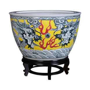 景德镇中式手绘龙纹陶瓷金鱼缸客厅养乌龟睡莲盆荷花缸庭院风水缸