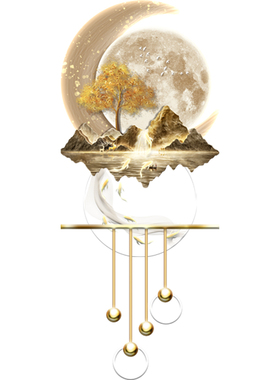 新中式迎客松山水玄关发光装饰画