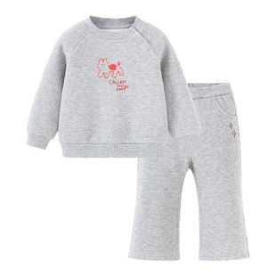 【加绒】迷你巴拉女童长袖套装宝宝棉弹长袖卫衣长裤冬新款