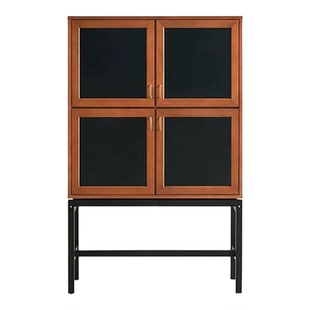 中古风复古实木置物边柜客厅收纳储物柜法式家用简约拼色云阁边柜