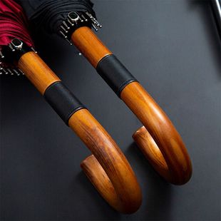 16骨长柄伞实木弯男防风柄系号风直杆大印字双人日暴雨抗雨伞英伦