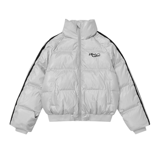 辣到中暑秋冬美式复古辣妹立领拉链银色棉服保暖宽松面包服外套潮