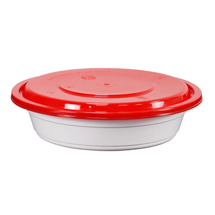 红白一次性美式Y450圆形打包盒外卖塑料加厚Y700可微波小碗菜餐盒