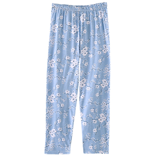 中老年人睡裤女士全纯棉大码宽松夏季薄款妈妈高腰家居长裤空调裤