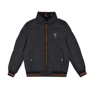 雷迪波尔旗下品牌古劳吉那诺2024冬季烫钻刺绣立领鸭绒保暖羽绒服