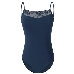 WEARMOI吊带蕾丝刺绣形体服蓝色芭蕾舞服花卉刺绣体操服JASMIN