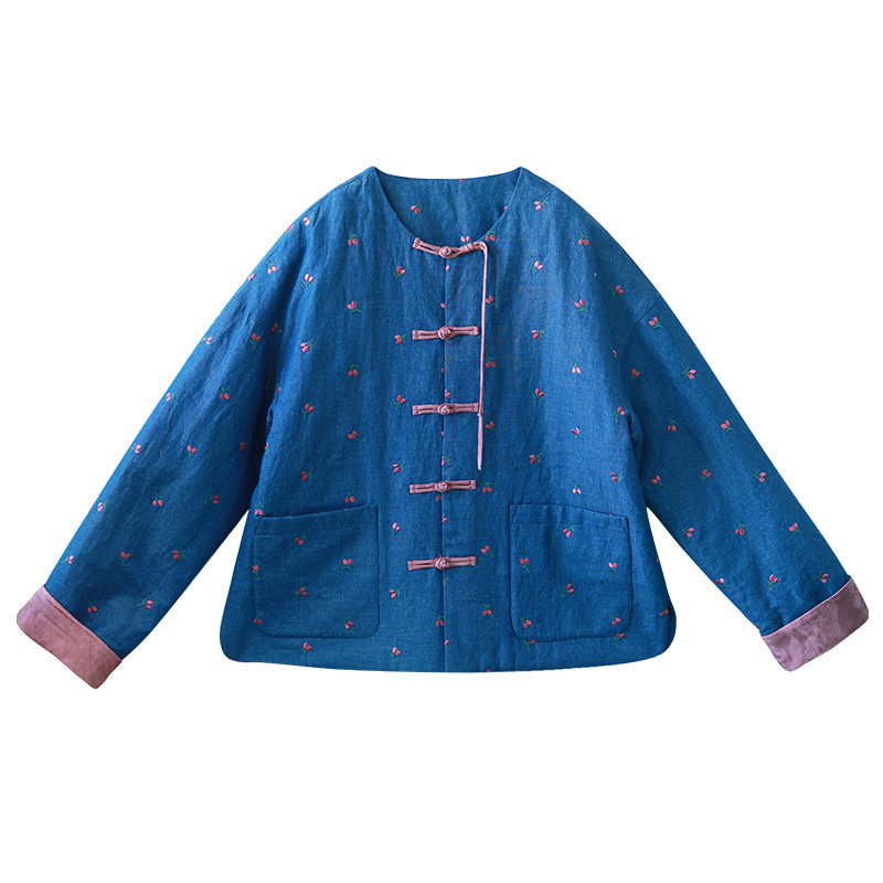 复古精美撞色盘扣棉服女冬季棉衣