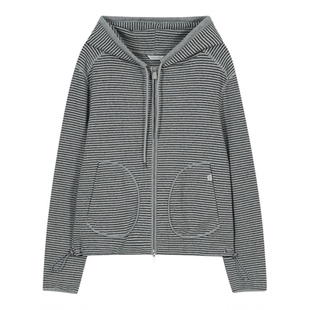 TYPESERVICE韩国设计师品牌2025秋季新款条纹口袋双拉链连帽衫女