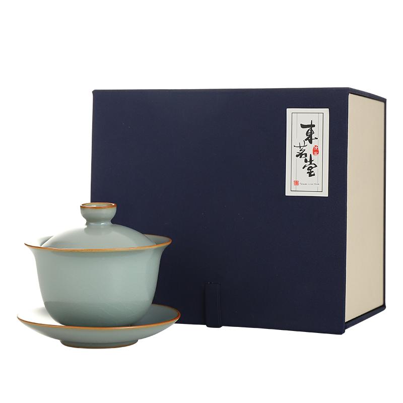 融匠 汝窯蓋碗茶杯陶瓷三才蓋碗單個高檔汝瓷開片功夫泡茶具防燙