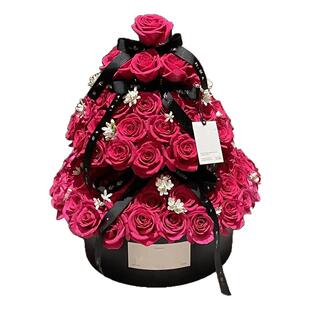 跨年红玫瑰蛋糕塔鲜花速递同城配送女友抱抱桶花束成都深圳天津店