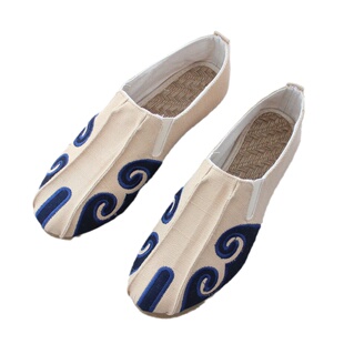 云南手工亚麻鞋男祥云僧侣牛筋底软底懒人鞋透气中国风一脚蹬布鞋