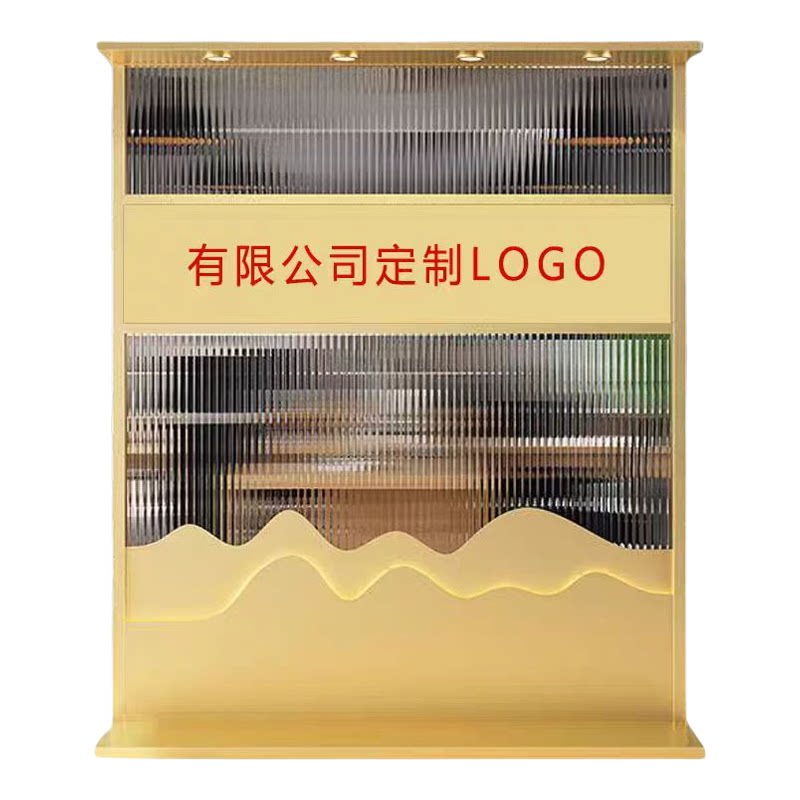 铁艺简约长虹玻璃办公室进门隔断铁艺屏风公司前台玄关背景形象墙