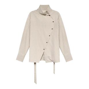 贰羊设计【雅逸】高智感长袖条纹衬衫女收腰设计感两穿领衬衣外套