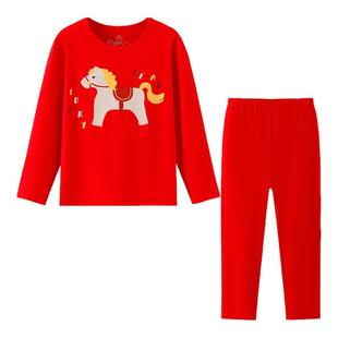 英氏儿童保暖内衣套装新年款男童女童本命年红色秋衣秋裤睡衣冬季
