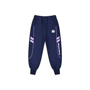 正品凯蒂猫童女童加绒运动裤儿童一体绒秋冬裤子中大女孩冬季校裤