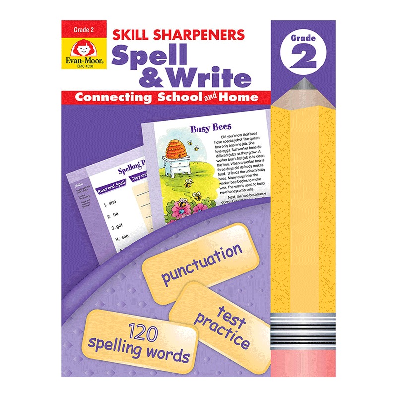 技能铅笔刀 拼写练习册 二年级 英文原版 Evan-Moor Skill Sharpeners Spell Write Grade 2 美国加州小学英语教辅教材evanmoor